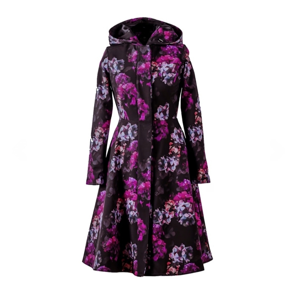 RainSisters Fit and Flare Coat with A-Line Skirt in Black and Purple | Hortense